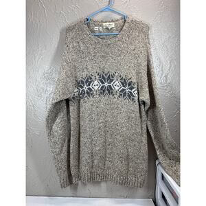 Eddie Bauer Sweater Men's Tan Wool Blend Snowflakes Winter‎ Pullover Tall Large